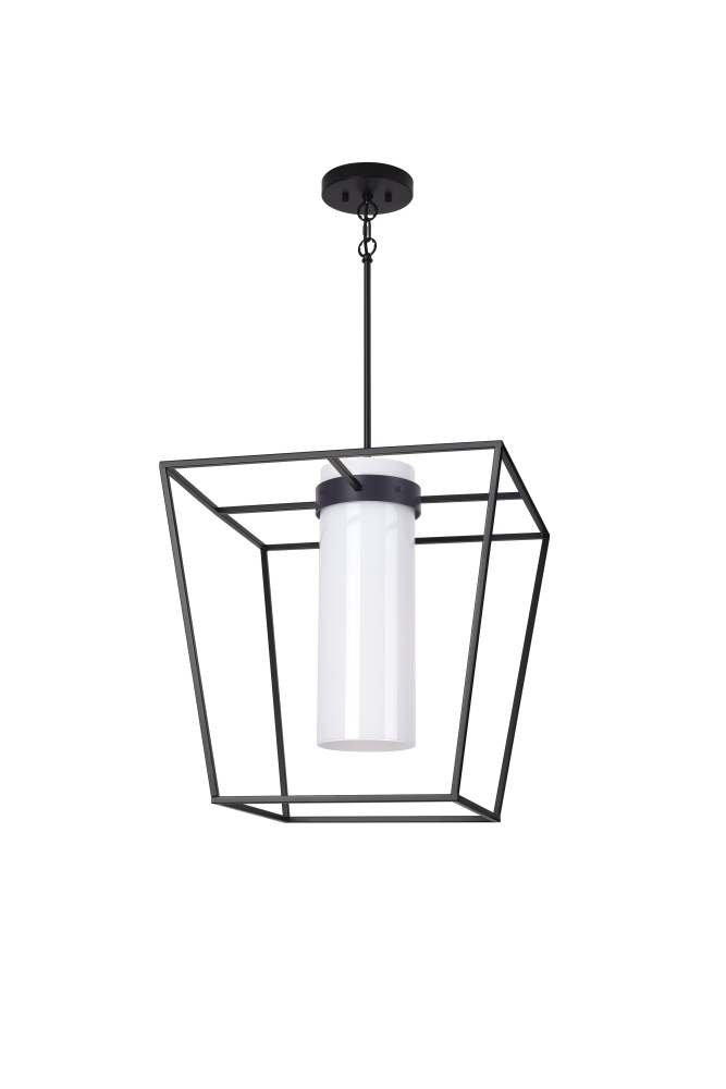 Eiffel Pendant Black Finish with Opal Glass